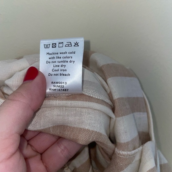 Draper James Tie Waist Jumpsuit in Cabana Stripe Tan Camel and White Size Small - Picture 13 of 13